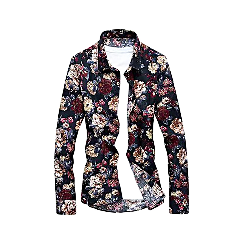 Men's Long Sleeve Floral Pure Cotton